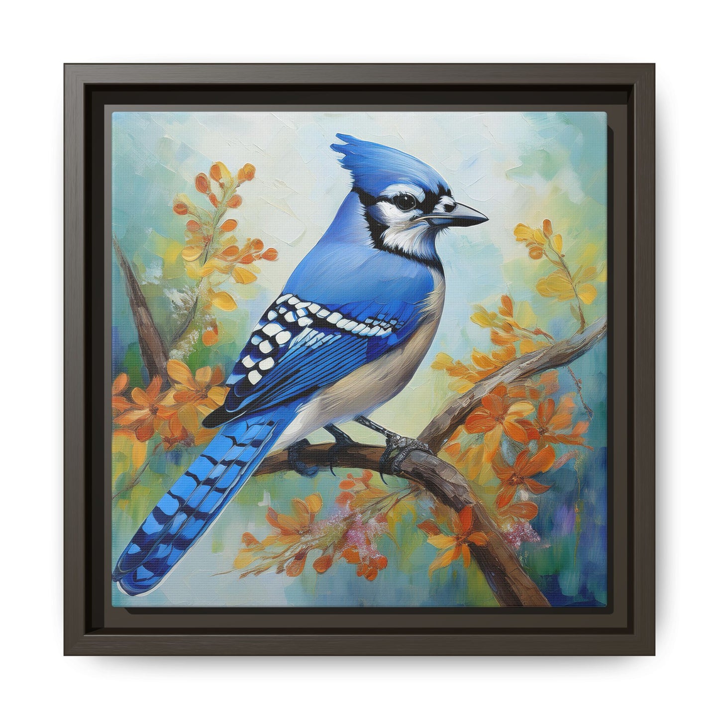Blue Jay Bird Oil Painting Framed Canvas for Bird Lovers Home Decor, Indoor Wall Art, Wall Print, Bird Art, Living Room Wall Art