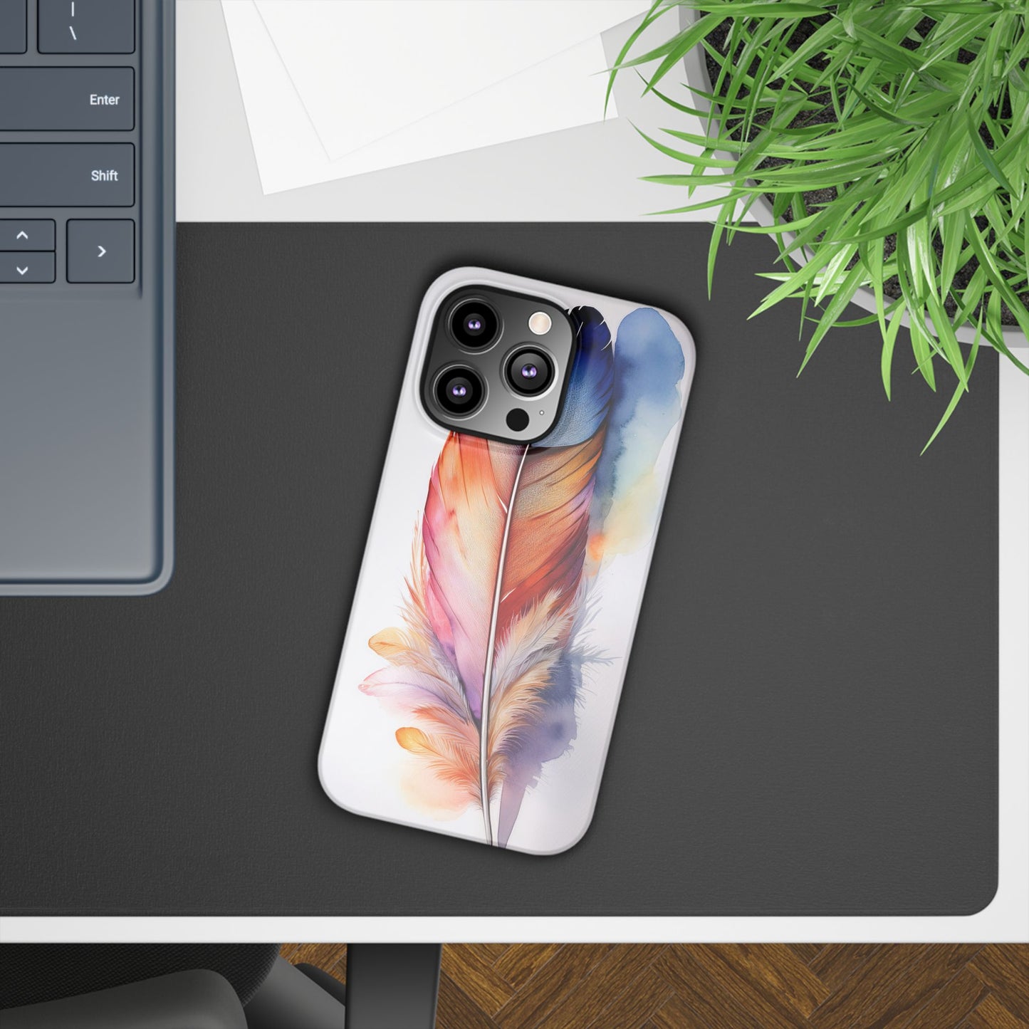 Rainbow Watercolor Feather Slim Phone Case