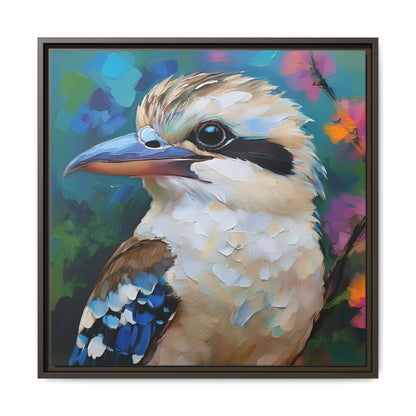 Kookaburra Australian Bird Oil Painting Framed Canvas Wall Art Print - Square Frame, Gallery Wrap, Bird Art, Home Decor, Gift for Bird