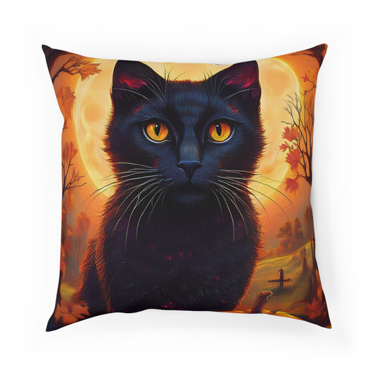 Halloween Spooky Black Cat Pumpkin Patch Seasonal Cushion