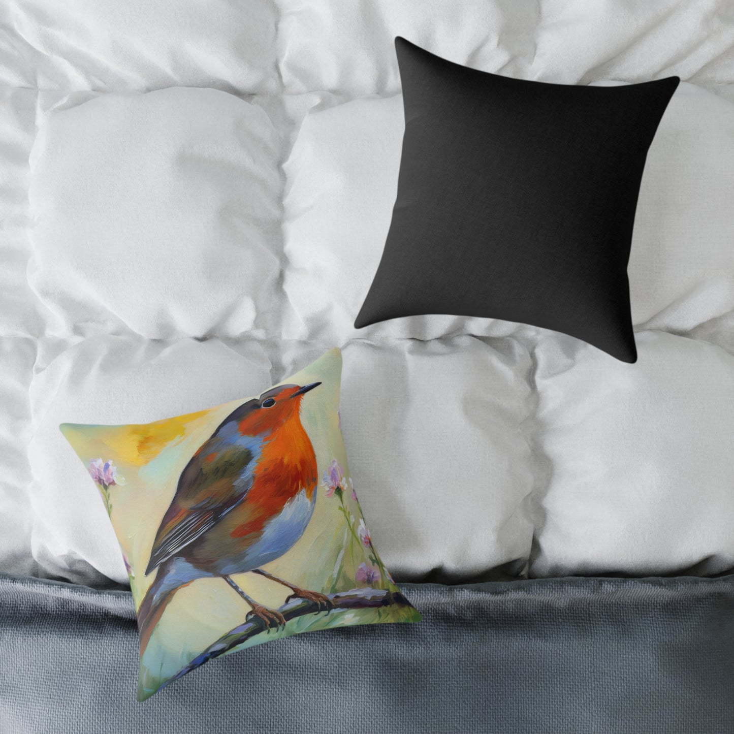 Vibrant American Robin Bird Throw Pillow, Nature Decor, Home Accent, Gift for Bird Lovers, Cozy Living Room Cushion