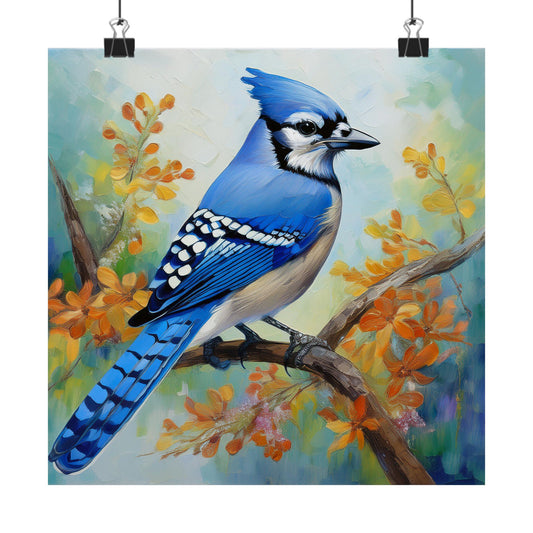 Blue Jay Bird Oil Painting Matte Print for Bird Lovers Home Decor, Giclée Print, Indoor Wall Art, Wall Print,