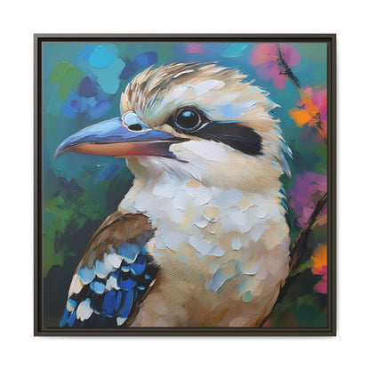 Kookaburra Australian Bird Oil Painting Framed Canvas Wall Art Print - Square Frame, Gallery Wrap, Bird Art, Home Decor, Gift for Bird