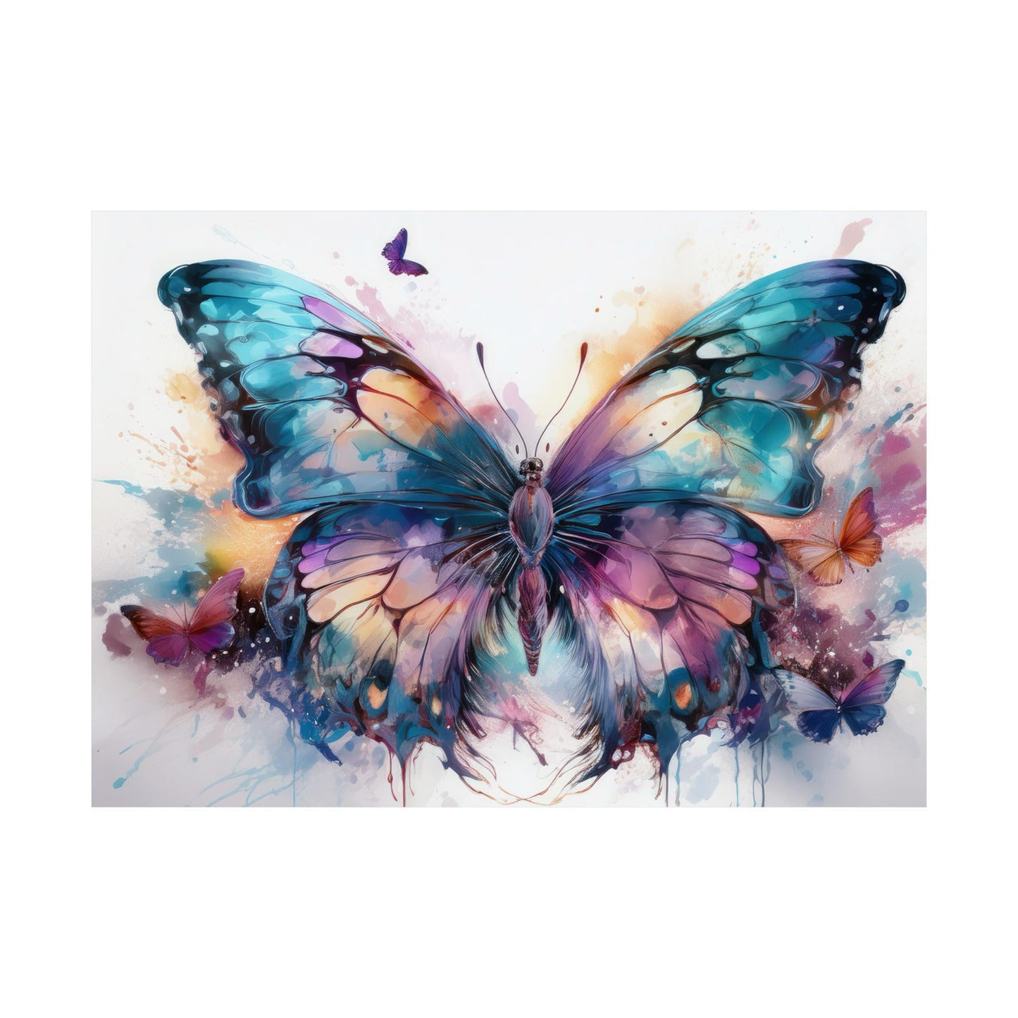Teal, Orange & Purple Butterfly Alcohol Ink Wall Art | Butterfly wall art | Wall Art | Wall Print