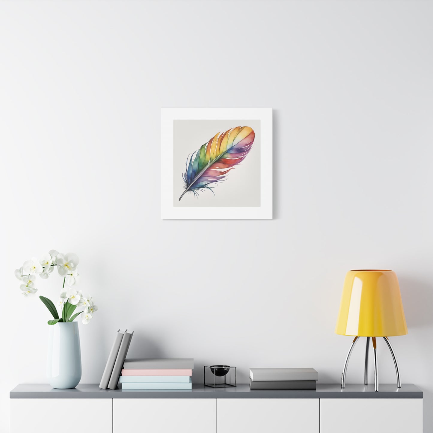 Rainbow Single Feather Watercolor Canvas Wall Art | Wall Print