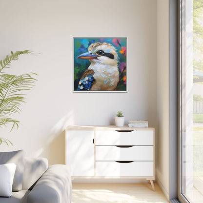 Kookaburra Australian Bird Oil Painting Framed Canvas Wall Art Print - Square Frame, Gallery Wrap, Bird Art, Home Decor, Gift for Bird