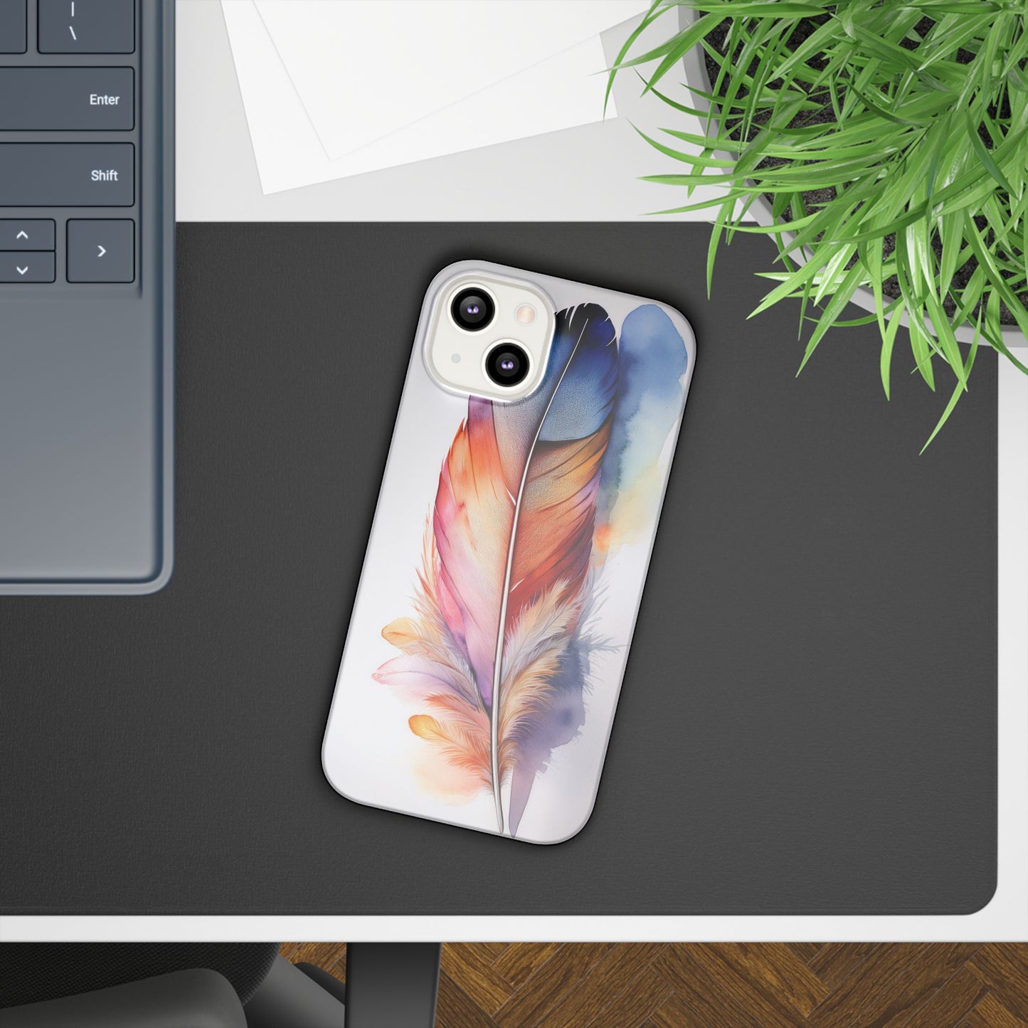 Rainbow Watercolor Feather Slim Phone Case