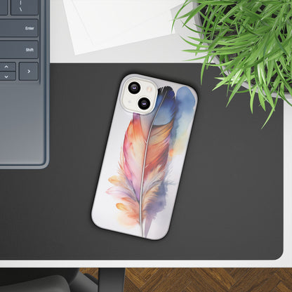 Rainbow Watercolor Feather Slim Phone Case
