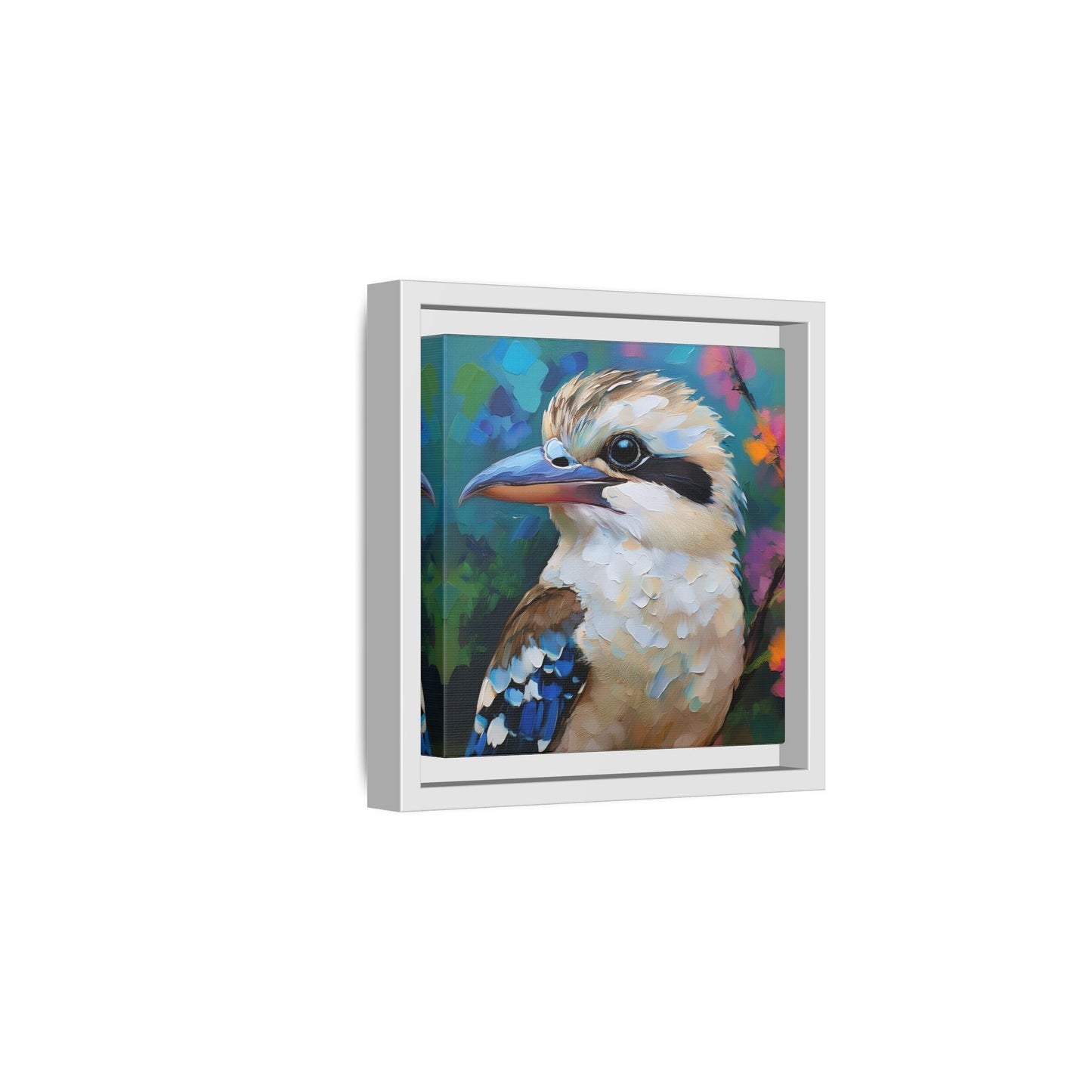 Kookaburra Australian Bird Oil Painting Framed Canvas Wall Art Print - Square Frame, Gallery Wrap, Bird Art, Home Decor, Gift for Bird