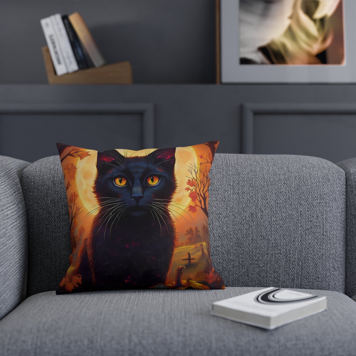 Halloween Spooky Black Cat Pumpkin Patch Seasonal Cushion