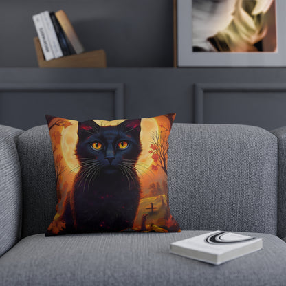 Halloween Spooky Black Cat Pumpkin Patch Seasonal Cushion