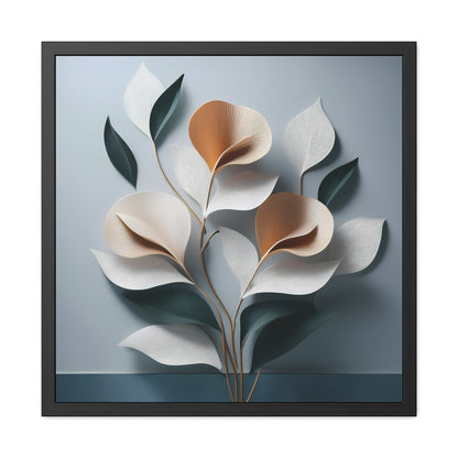 Minimalist Floral Square Framed Print - Blue