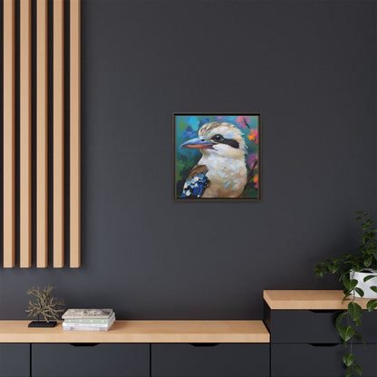 Kookaburra Australian Bird Oil Painting Framed Canvas Wall Art Print - Square Frame, Gallery Wrap, Bird Art, Home Decor, Gift for Bird
