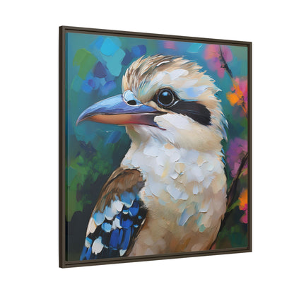 Kookaburra Australian Bird Oil Painting Framed Canvas Wall Art Print - Square Frame, Gallery Wrap, Bird Art, Home Decor, Gift for Bird