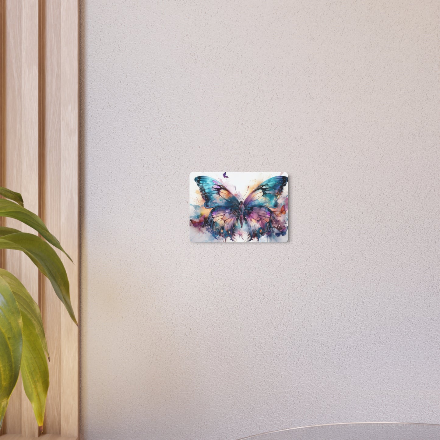 Butterfly Teal and Purple Ink Watercolor Metal Art Sign Print
