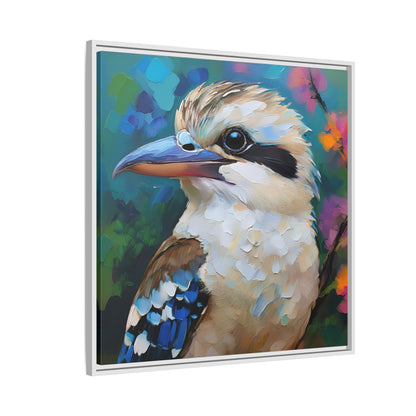 Kookaburra Australian Bird Oil Painting Framed Canvas Wall Art Print - Square Frame, Gallery Wrap, Bird Art, Home Decor, Gift for Bird