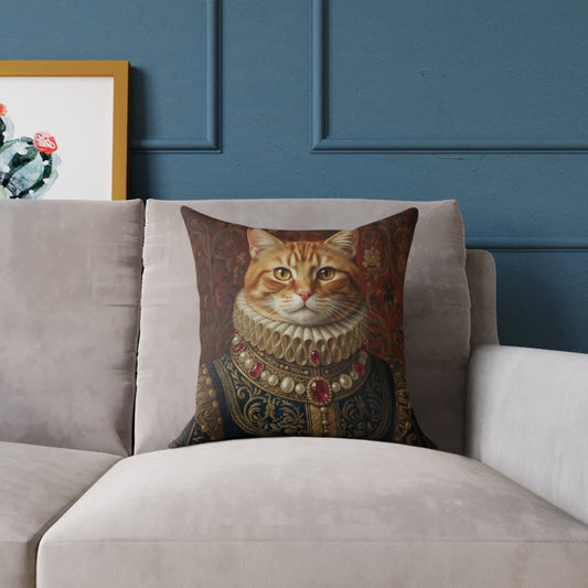 Ginger Renaissance Cat Portrait Pillow, Decorative Pillow, Pet Lover Gift, Home Decor, Cushion for Cat Lovers, Cat-Themed Gift