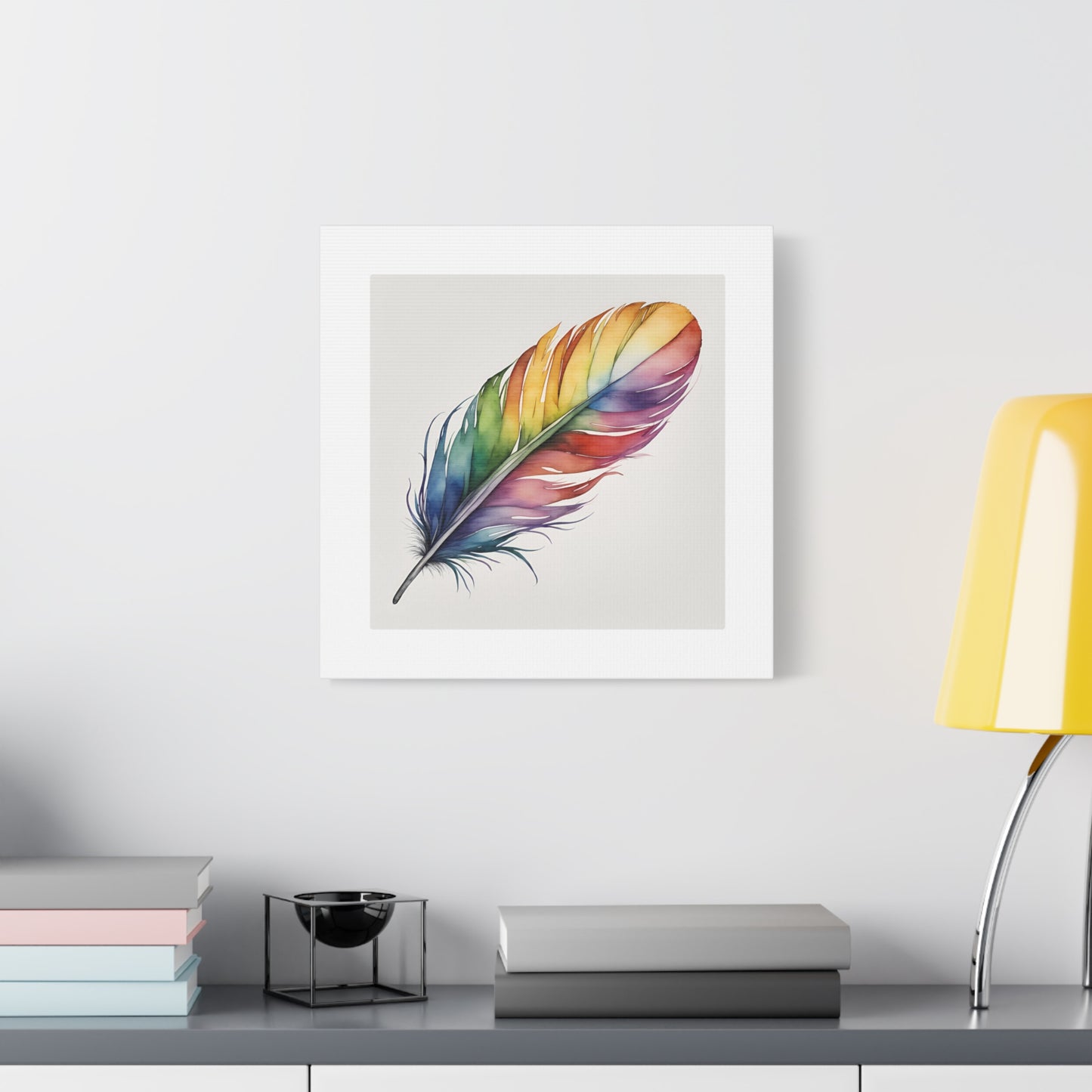 Rainbow Single Feather Watercolor Canvas Wall Art | Wall Print