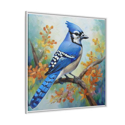 Blue Jay Bird Oil Painting Framed Canvas for Bird Lovers Home Decor, Indoor Wall Art, Wall Print, Bird Art, Living Room Wall Art