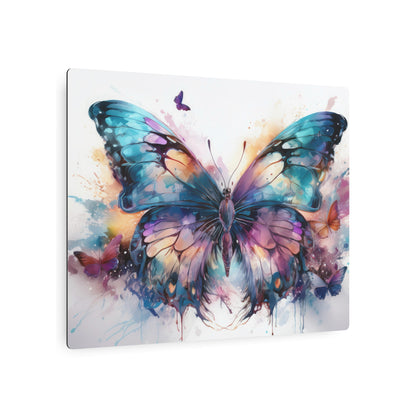 Butterfly Teal and Purple Ink Watercolor Metal Art Sign Print