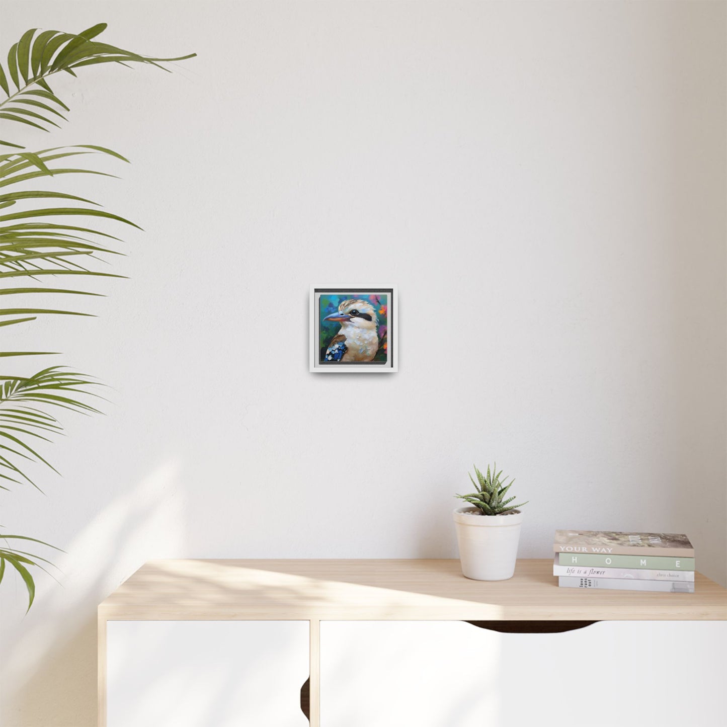 Kookaburra Australian Bird Oil Painting Framed Canvas Wall Art Print - Square Frame, Gallery Wrap, Bird Art, Home Decor, Gift for Bird