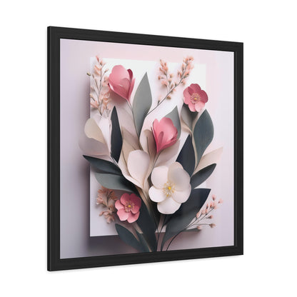 Floral Minimalist Square Framed Print - Pink Wall Art, Modern Abstract Flower Design, Elegant Home Decor