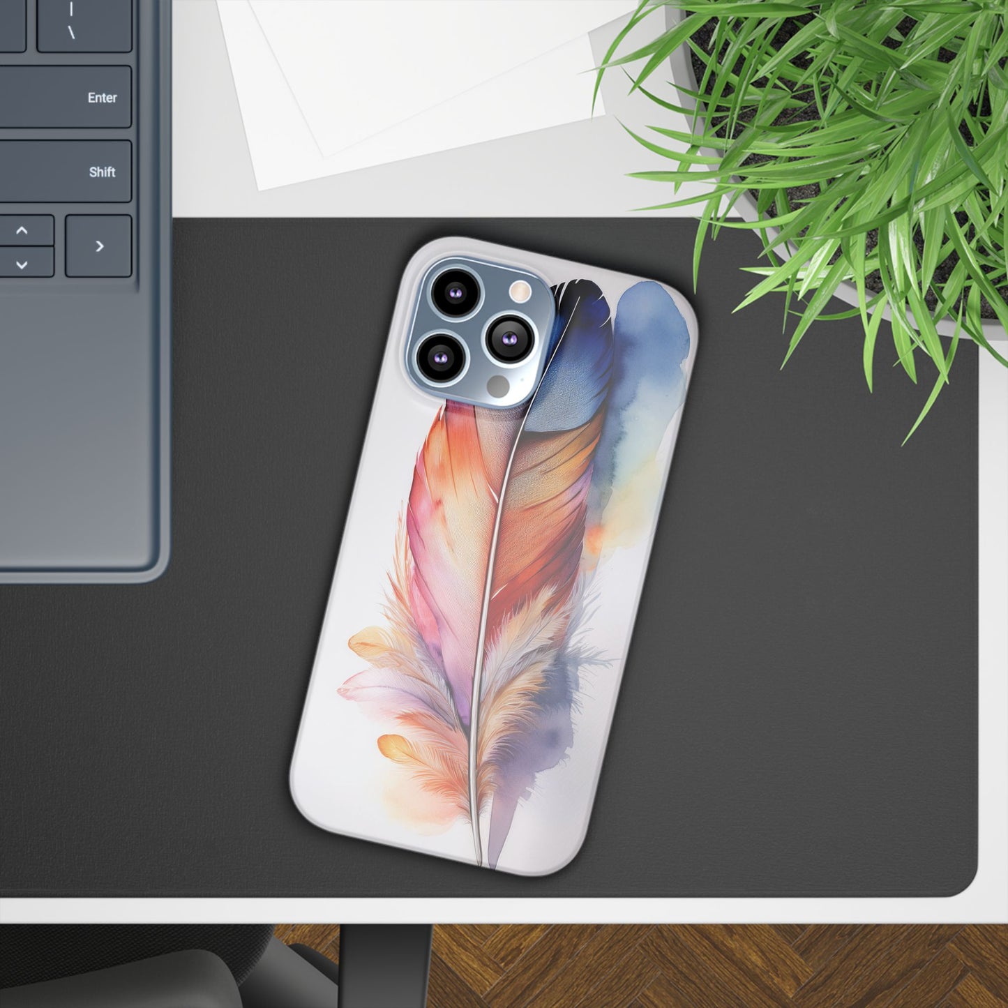 Rainbow Watercolor Feather Slim Phone Case