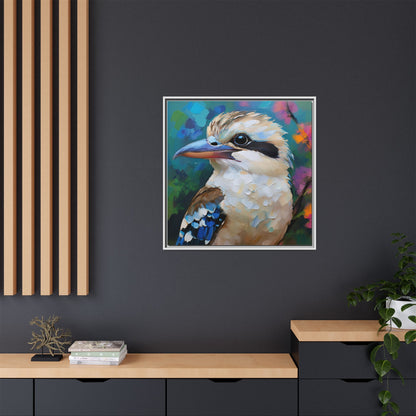 Kookaburra Australian Bird Oil Painting Framed Canvas Wall Art Print - Square Frame, Gallery Wrap, Bird Art, Home Decor, Gift for Bird
