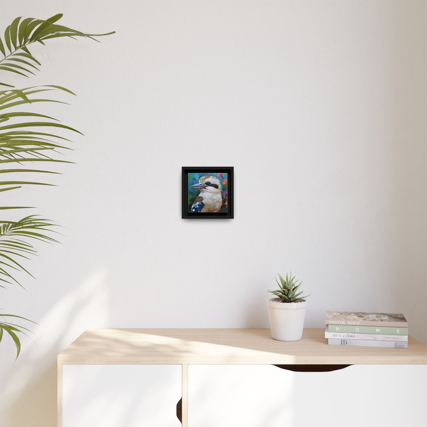 Kookaburra Australian Bird Oil Painting Framed Canvas Wall Art Print - Square Frame, Gallery Wrap, Bird Art, Home Decor, Gift for Bird