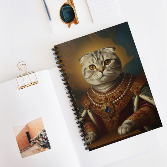 Scottish Fold Renaissance Pet Portrait Spiral Notebook, Journal for Cat Lovers, Feline Art Stationery, Kitty Gifts