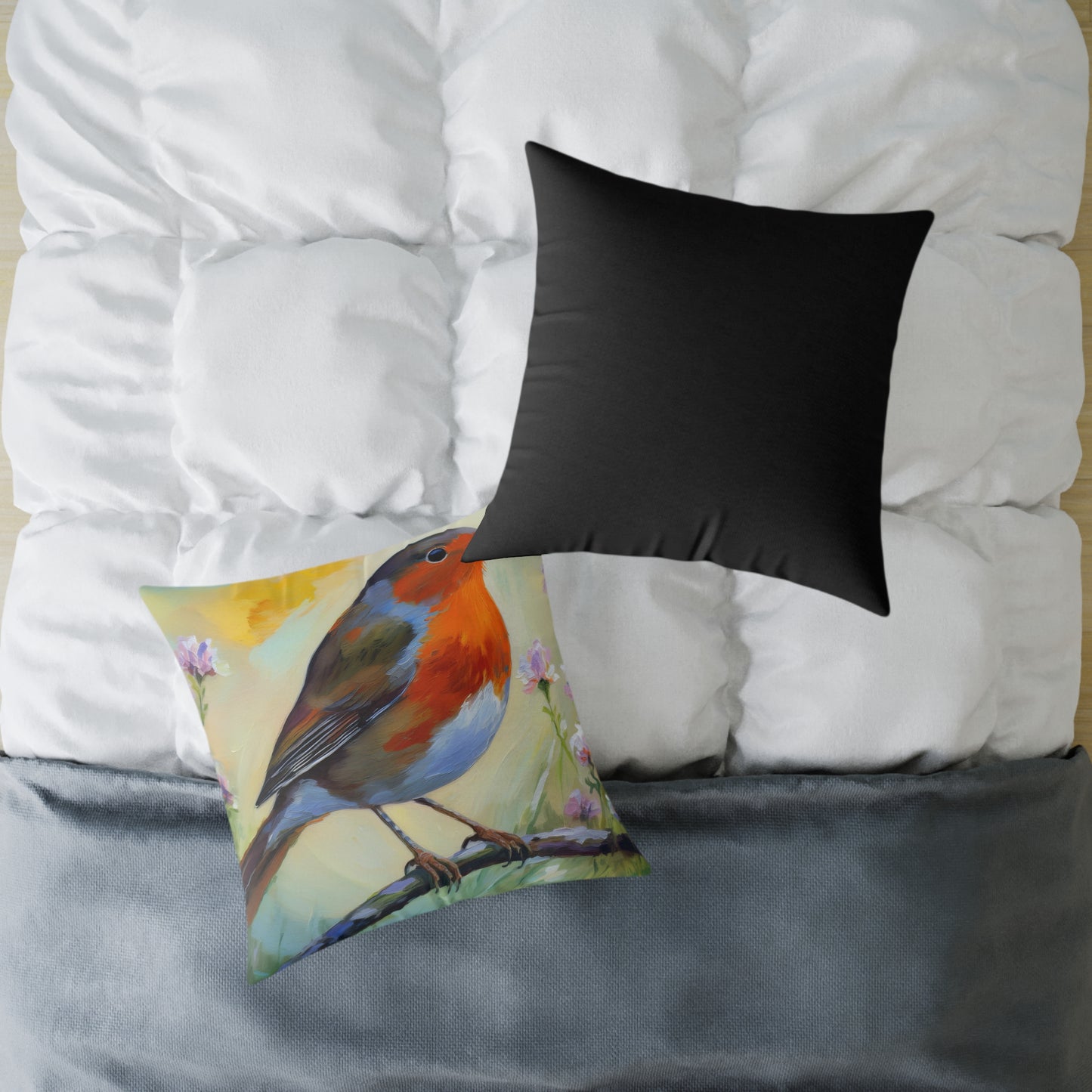 Vibrant American Robin Bird Throw Pillow, Nature Decor, Home Accent, Gift for Bird Lovers, Cozy Living Room Cushion