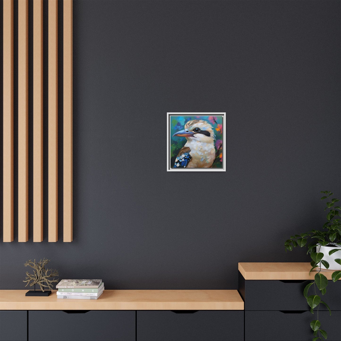 Kookaburra Australian Bird Oil Painting Framed Canvas Wall Art Print - Square Frame, Gallery Wrap, Bird Art, Home Decor, Gift for Bird