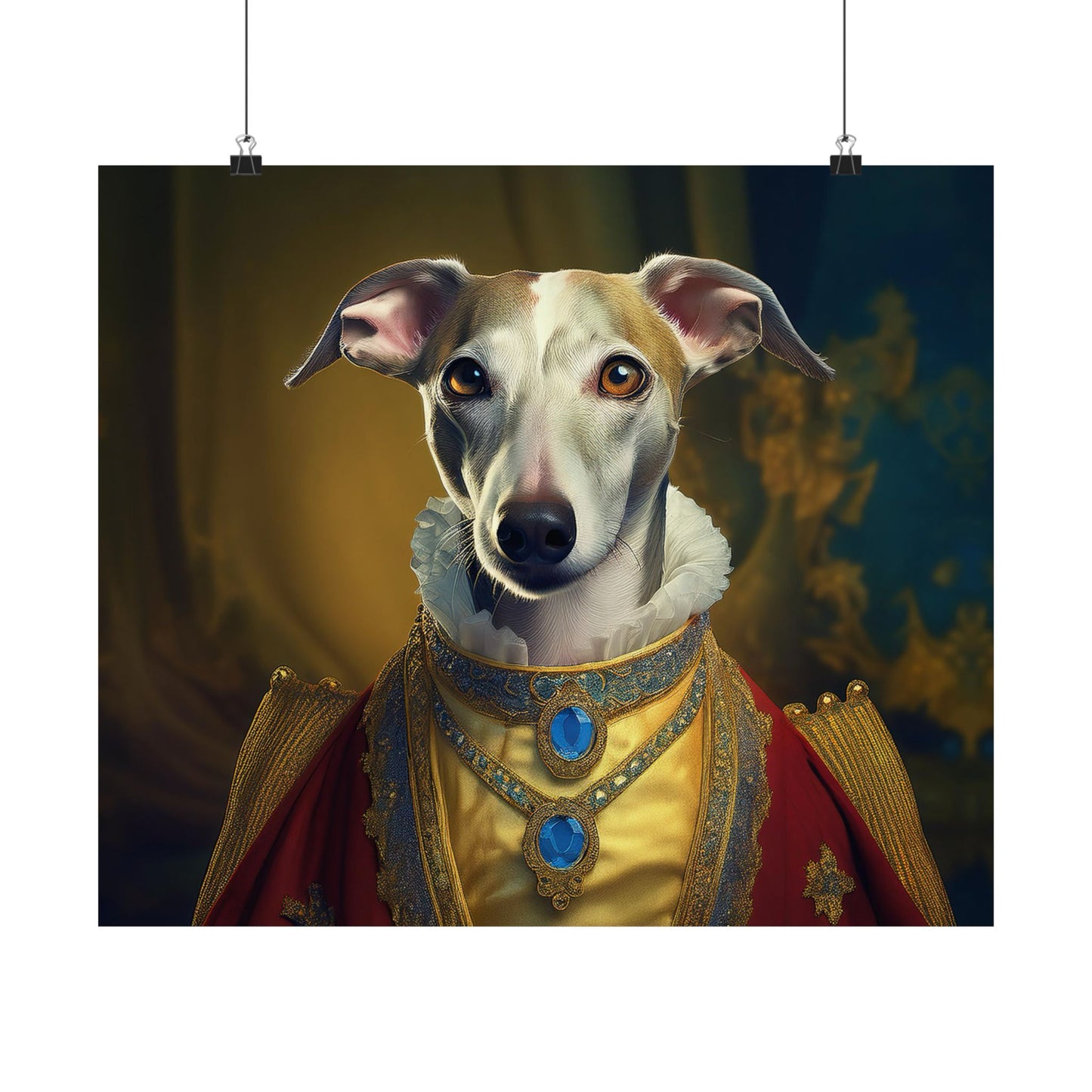 Whippet Dog Renaissance Pet Portrait Print, Whippet Art, Canine Decor, Dog Memorial Gift, wall print, wall art
