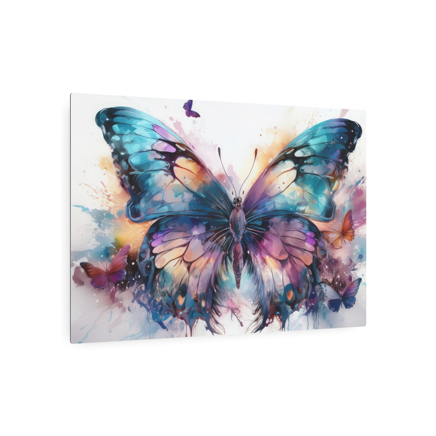 Butterfly Teal and Purple Ink Watercolor Metal Art Sign Print