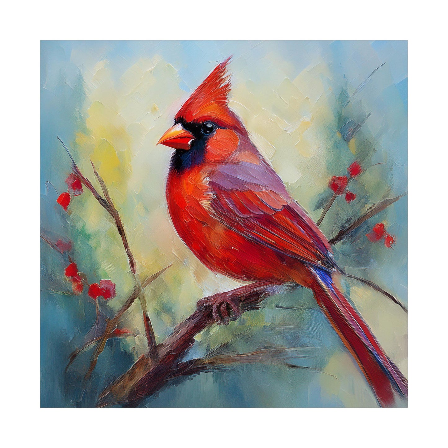 Cardinal Oil Painting Print | Wall Art | Wall Print | Bird Art