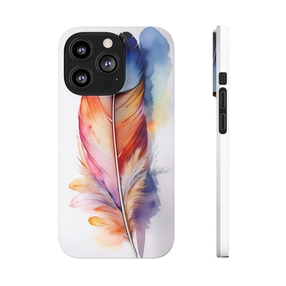 Rainbow Watercolor Feather Slim Phone Case
