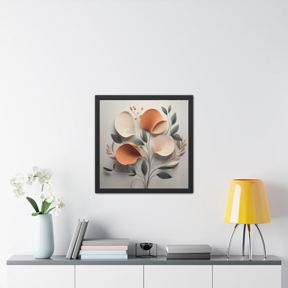 Floral wall art print, minimalist floral square framed print, modern botanical decor, orange and neutral tones