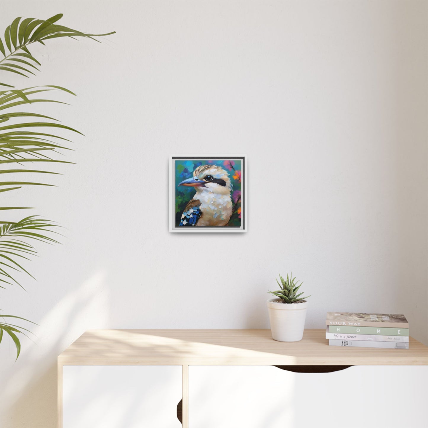 Kookaburra Australian Bird Oil Painting Framed Canvas Wall Art Print - Square Frame, Gallery Wrap, Bird Art, Home Decor, Gift for Bird
