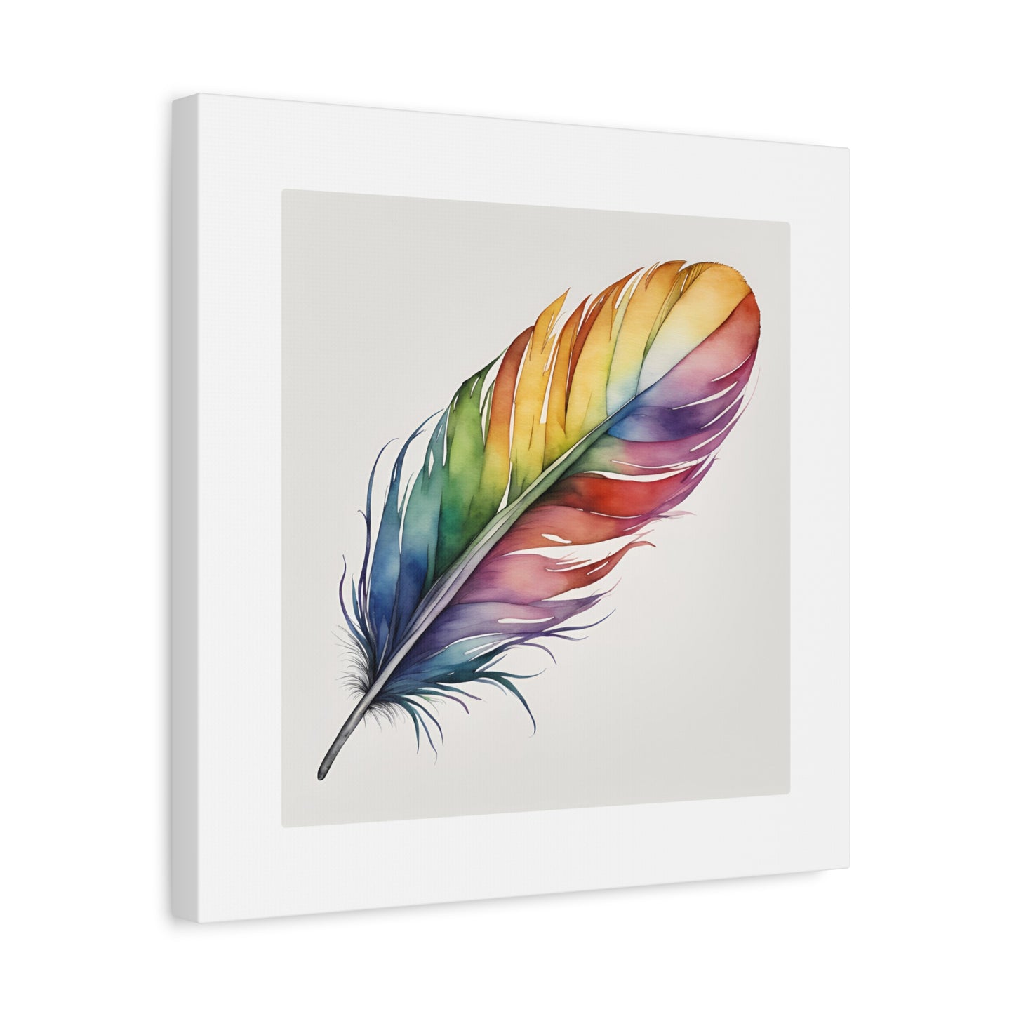 Rainbow Single Feather Watercolor Canvas Wall Art | Wall Print