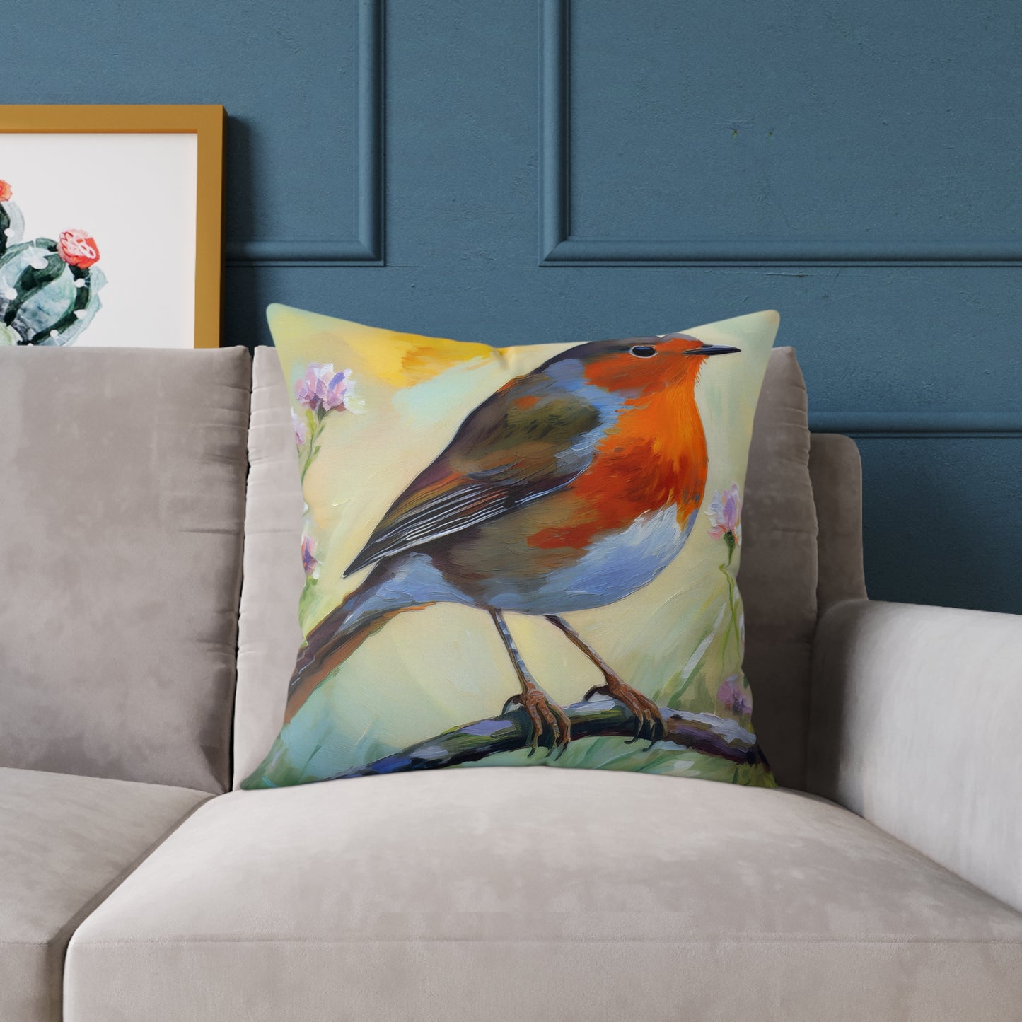 Vibrant American Robin Bird Throw Pillow, Nature Decor, Home Accent, Gift for Bird Lovers, Cozy Living Room Cushion