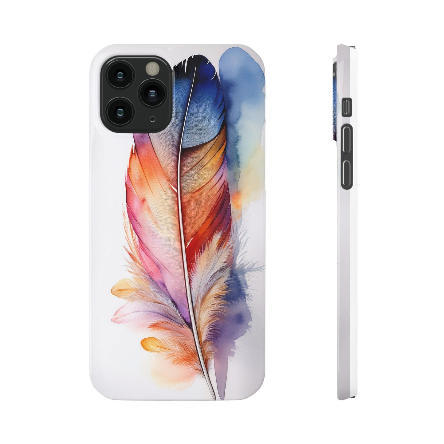Rainbow Watercolor Feather Slim Phone Case