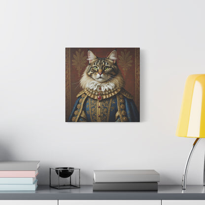 Maine Coon Renaissance Cat Portrait on Canvas Wall Art, Cat Lover Gift, Home Decor, Pet Art, Unique Artwork for Cat Owners, Feline Wall Decoration