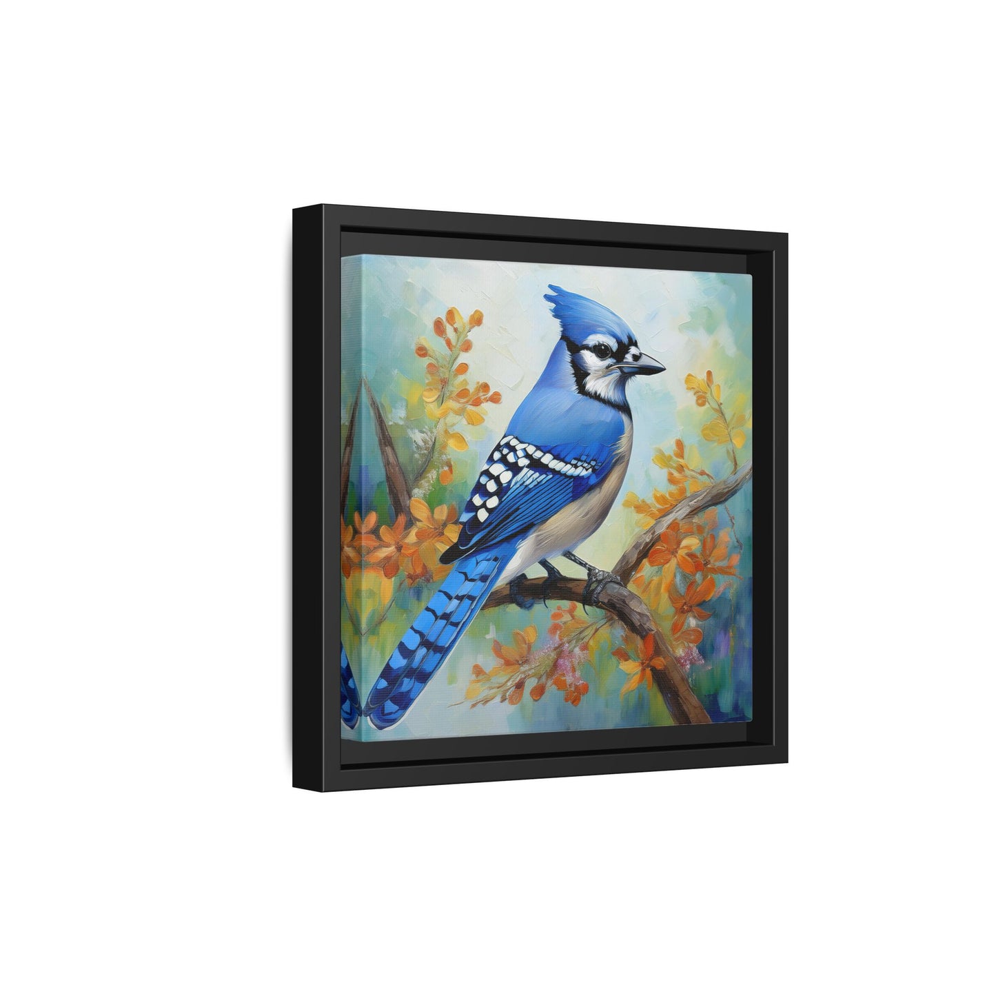 Blue Jay Bird Oil Painting Framed Canvas for Bird Lovers Home Decor, Indoor Wall Art, Wall Print, Bird Art, Living Room Wall Art