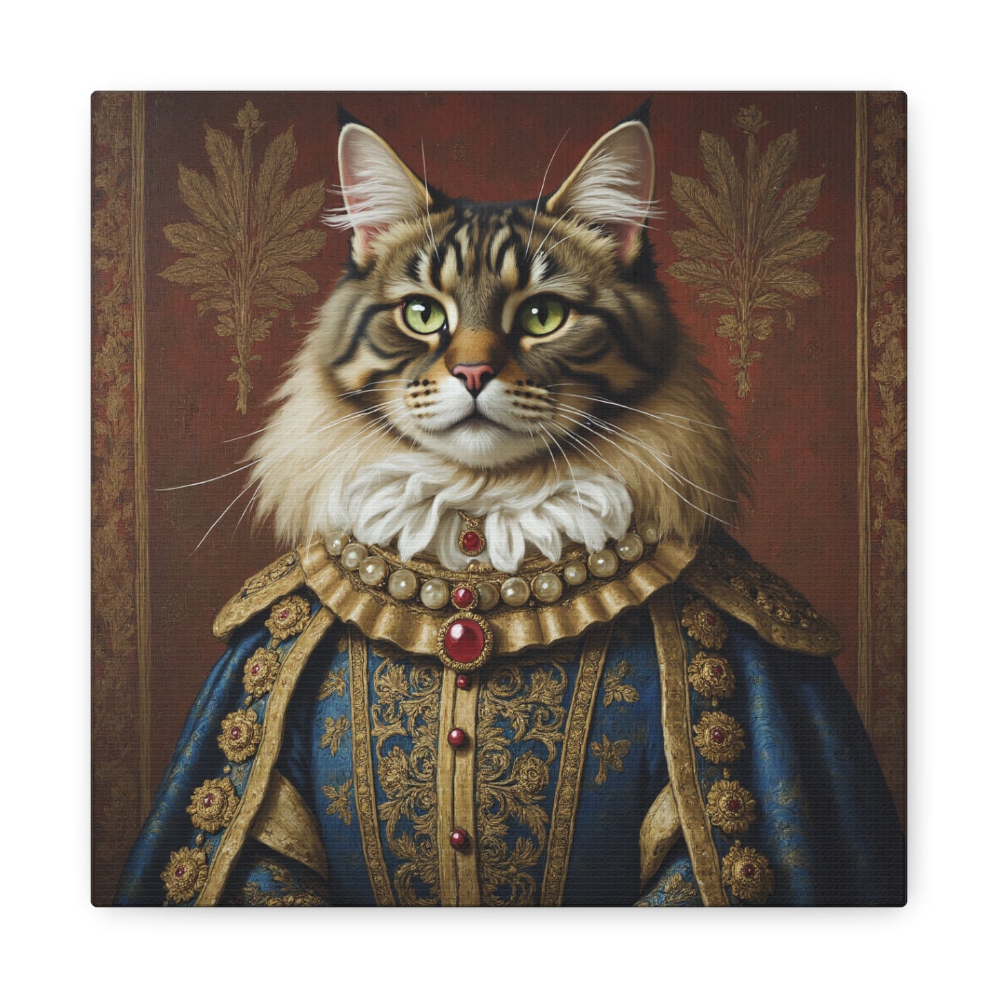 Maine Coon Renaissance Cat Portrait on Canvas Wall Art, Cat Lover Gift, Home Decor, Pet Art, Unique Artwork for Cat Owners, Feline Wall Decoration