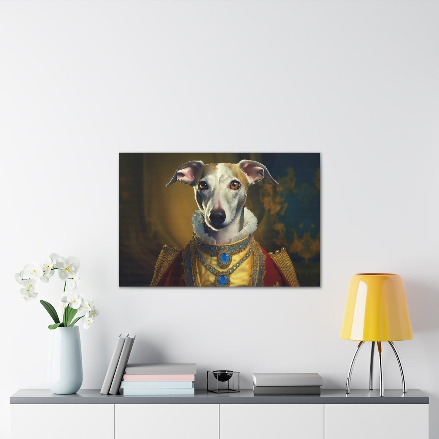 Whippet Pet Portrait Renaissance Print - Canvas, wall art, wall print, dog portrait, dog art