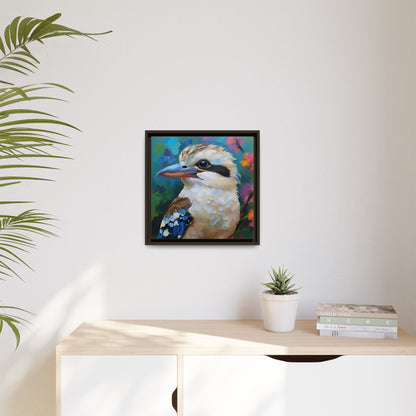 Kookaburra Australian Bird Oil Painting Framed Canvas Wall Art Print - Square Frame, Gallery Wrap, Bird Art, Home Decor, Gift for Bird
