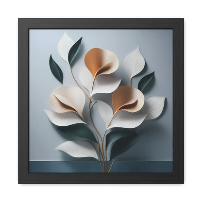 Minimalist Floral Square Framed Print - Blue
