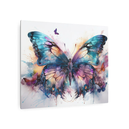 Butterfly Teal and Purple Ink Watercolor Metal Art Sign Print
