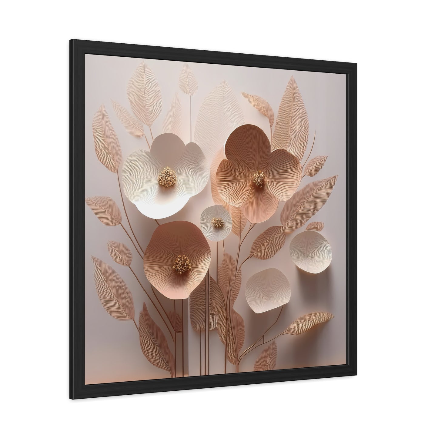 Minimalist Floral Square Framed Print - Peach Poppies