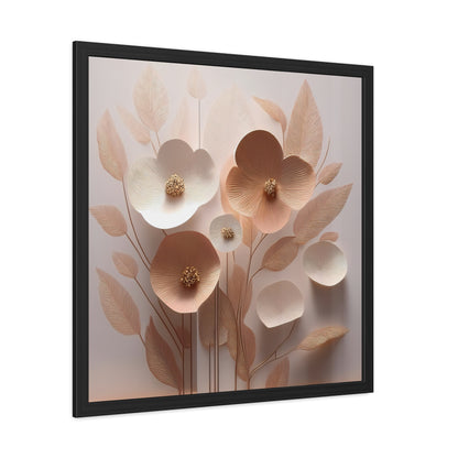 Minimalist Floral Square Framed Print - Peach Poppies